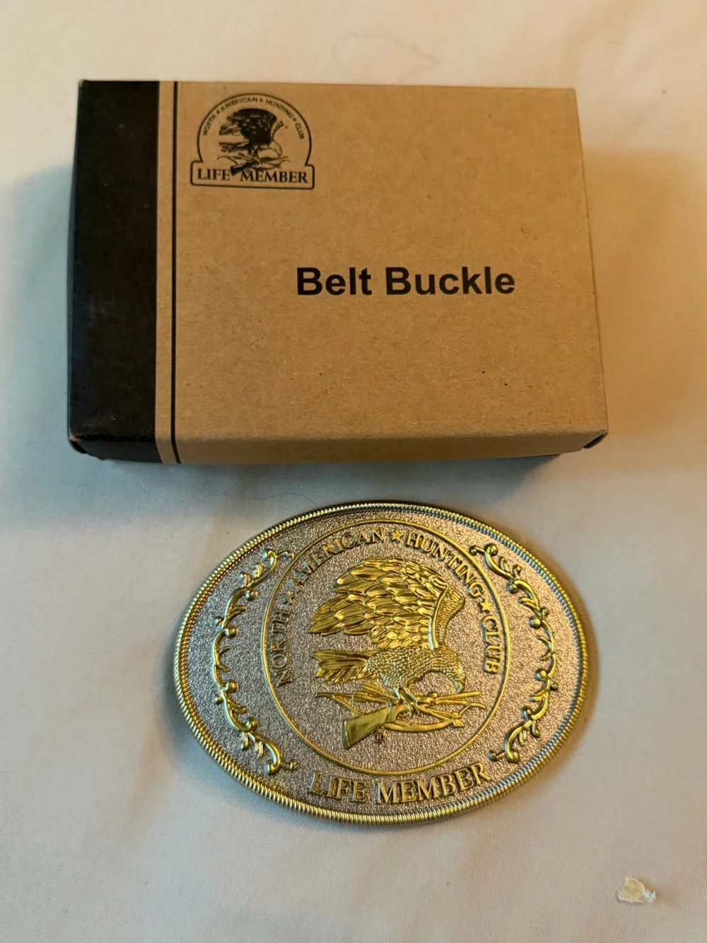 North American Hunting Club Gold Tone Belt Buckle Life Member New in Box